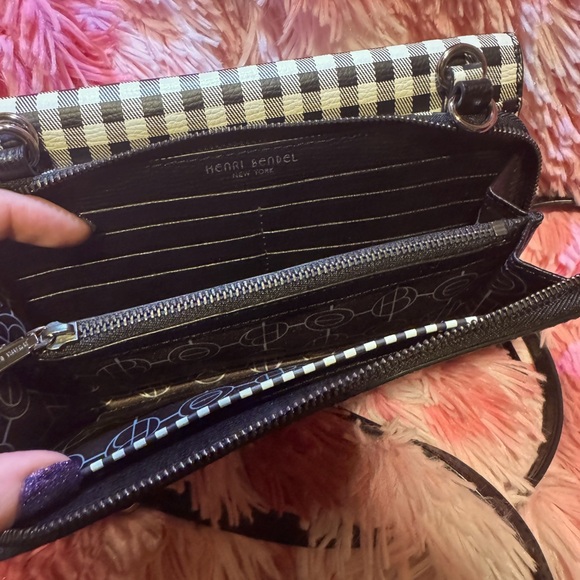 Henri Bendel Crossbody Wallet on a String Clutch Gingham Pebble Leather Rare - Picture 2 of 14